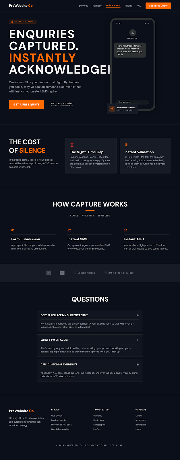 Web enquiry capture